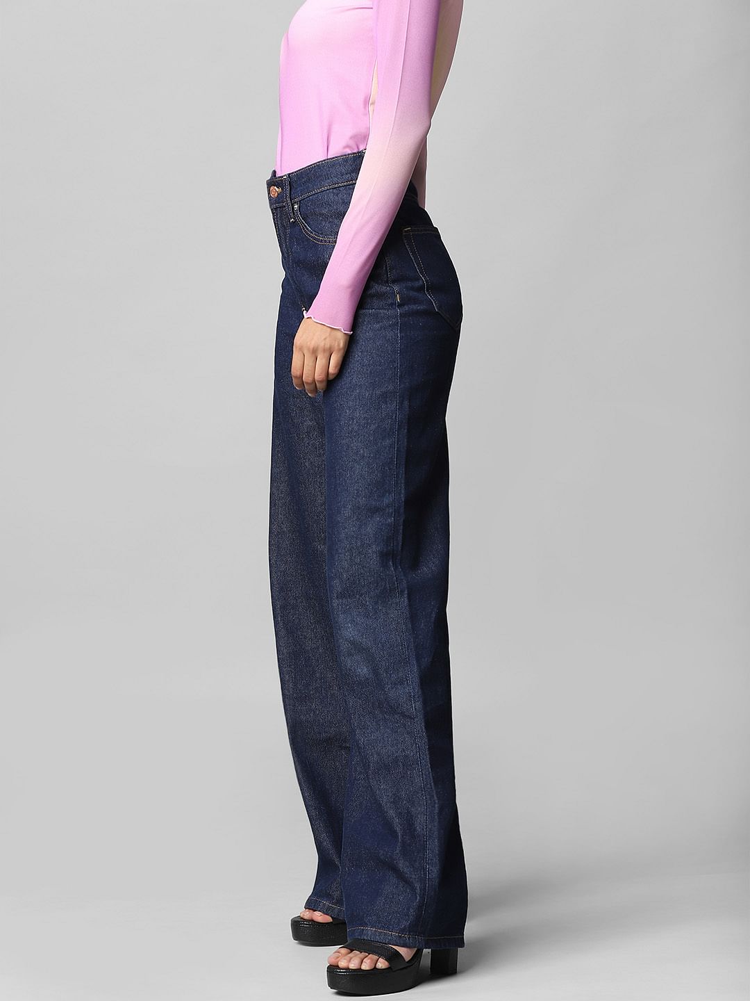 Dark Blue High Rise Wide Leg Jeans