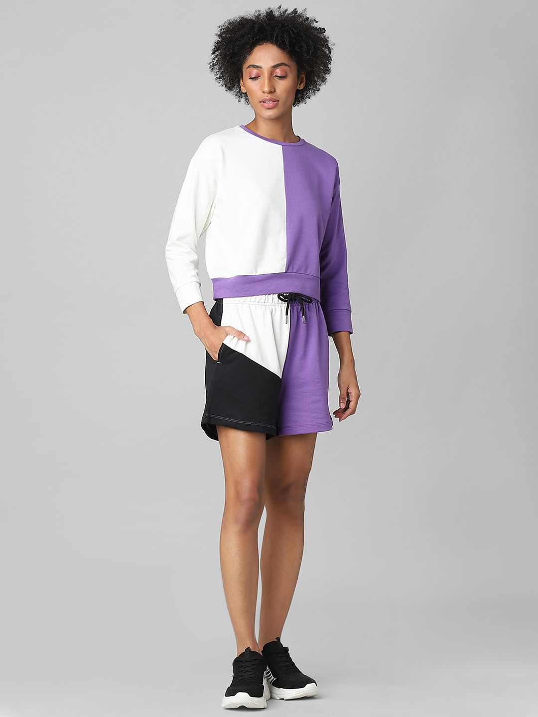 Purple Colourblocked Co-Ord Sweatshirt