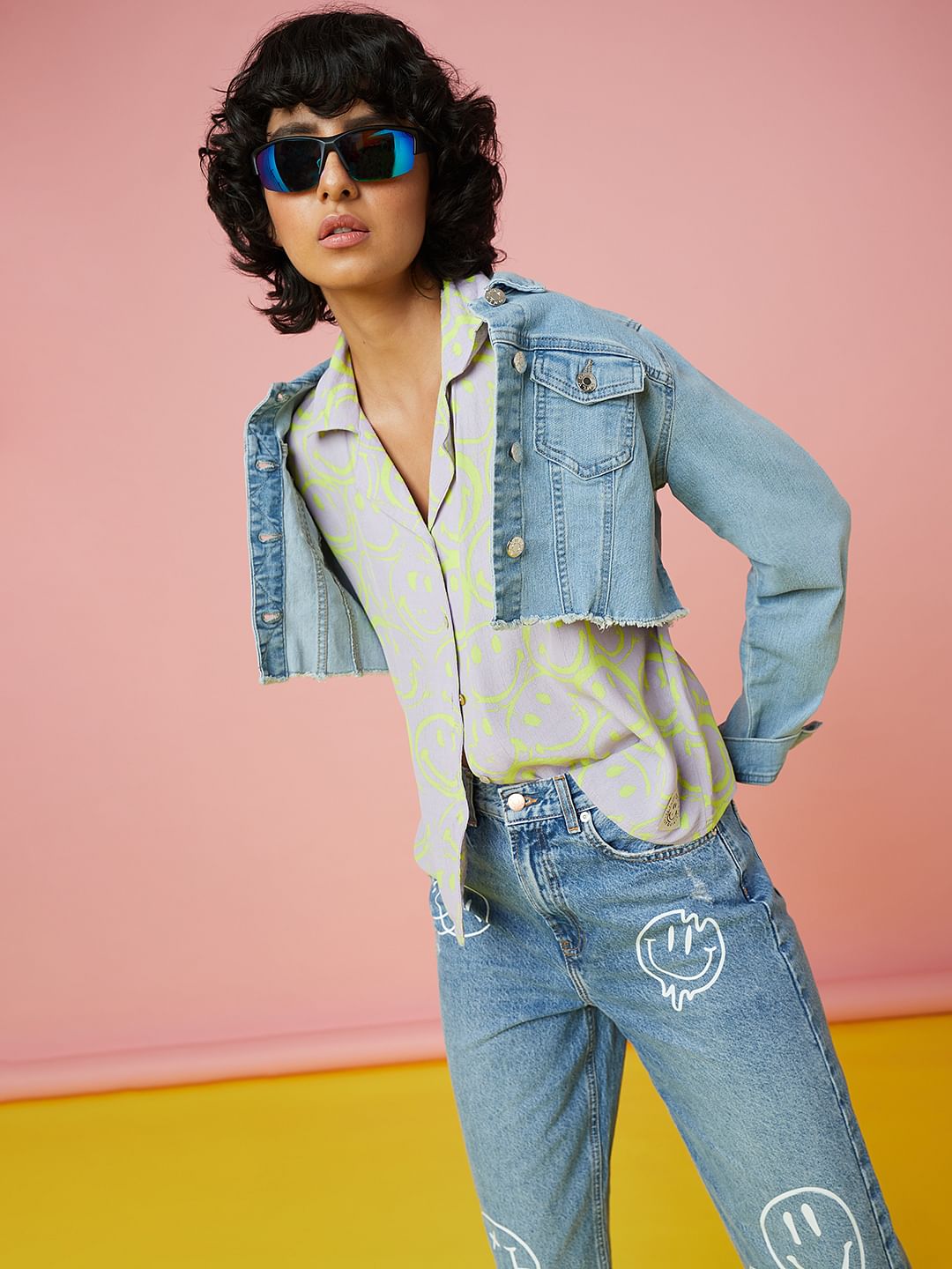 Only X Smiley   Lilac Printed Resort Shirt