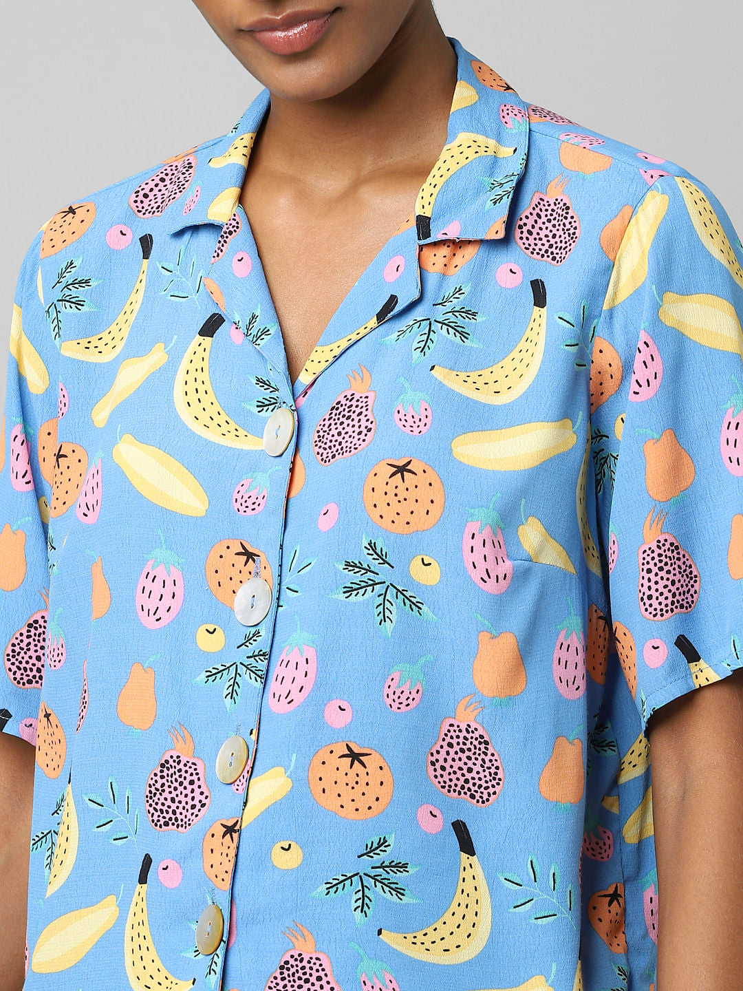 Blue Printed Resort Collar Shirt