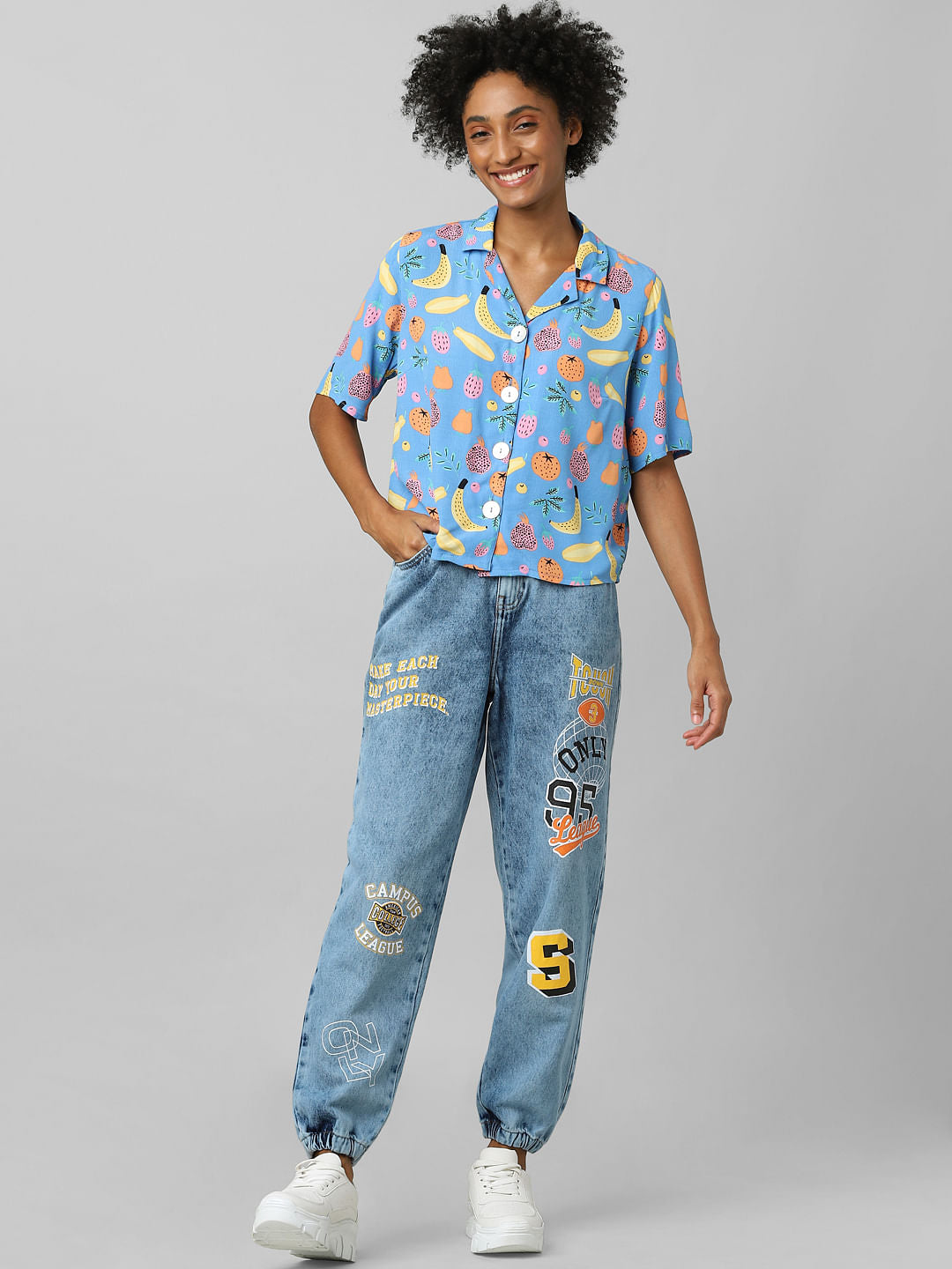 Blue Printed Resort Collar Shirt