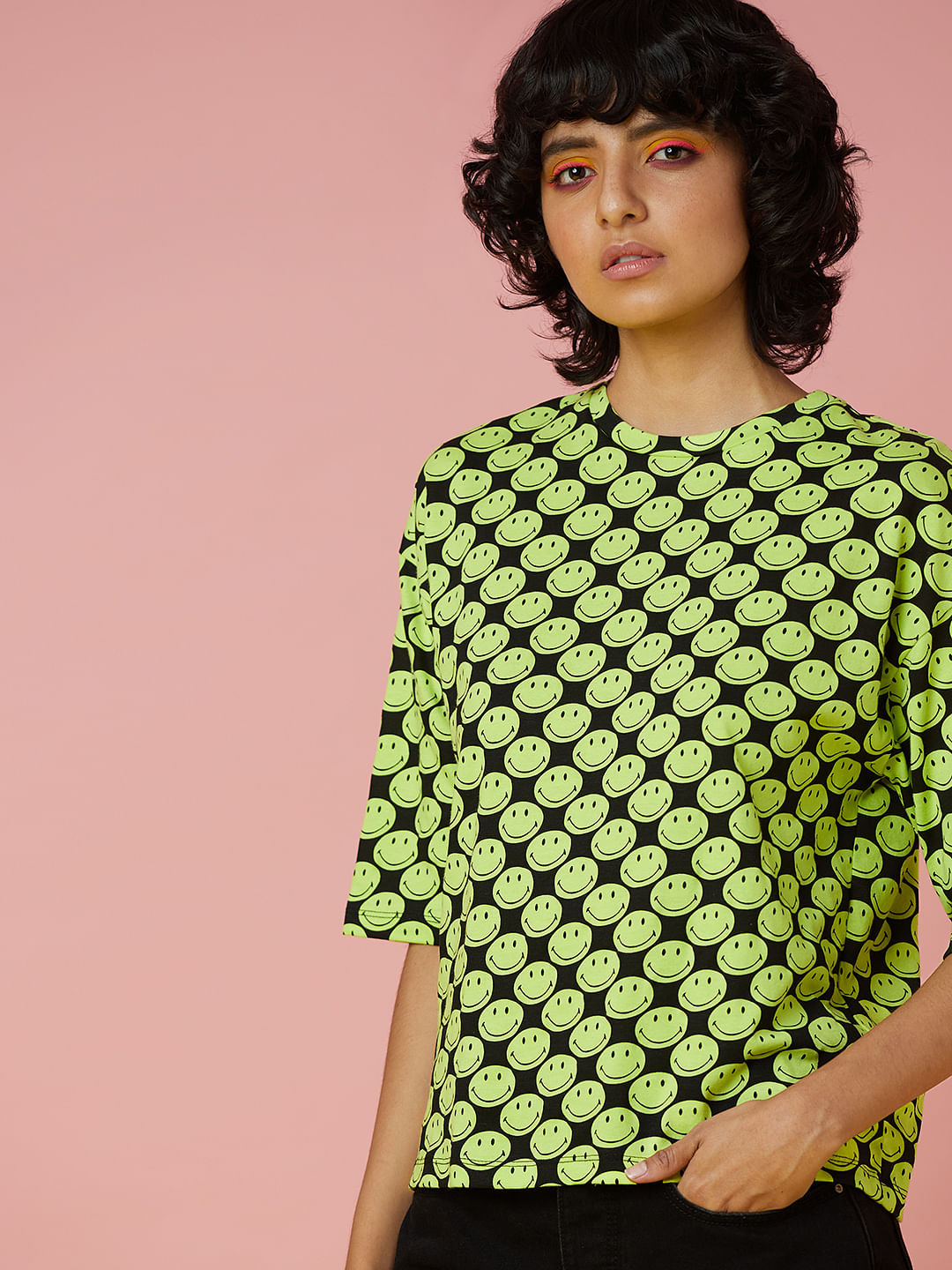 Only X Smiley   Black All Over Print T-Shirt