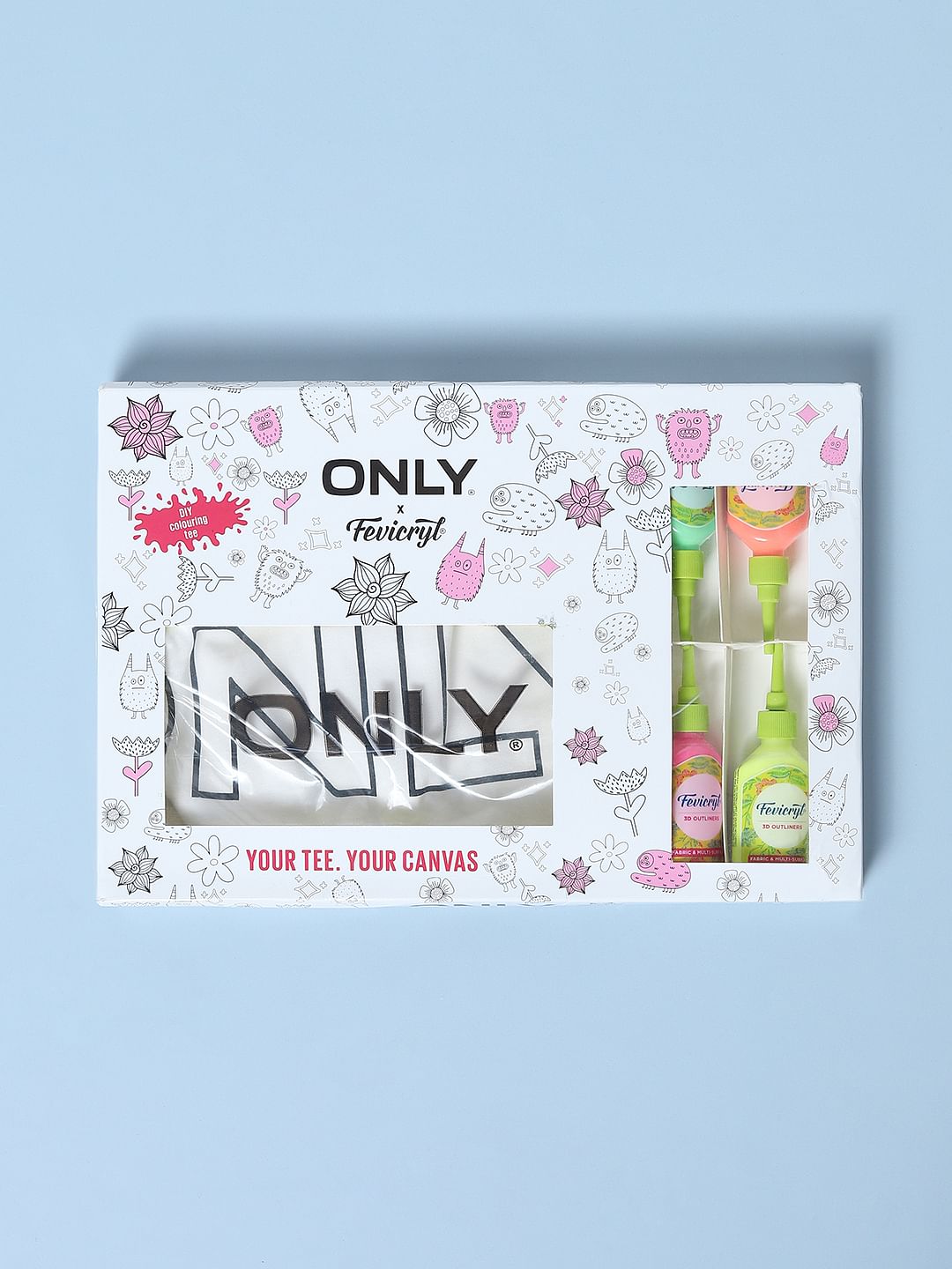 Only X Fevicryl White Logo Print Diy Colouring T-Shirt & Kit