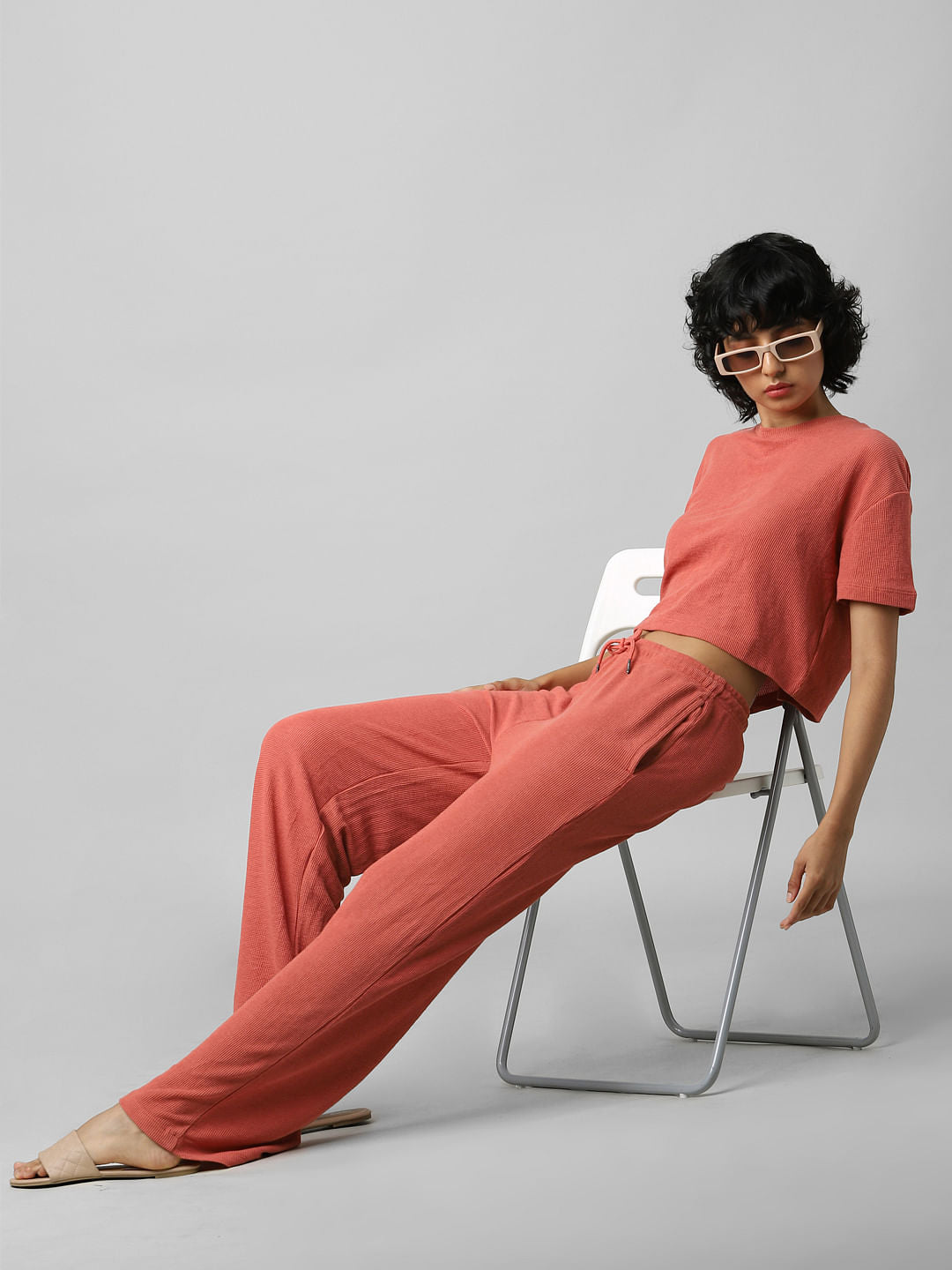 Pink Mid Rise Co-Ord Wide Leg Pants