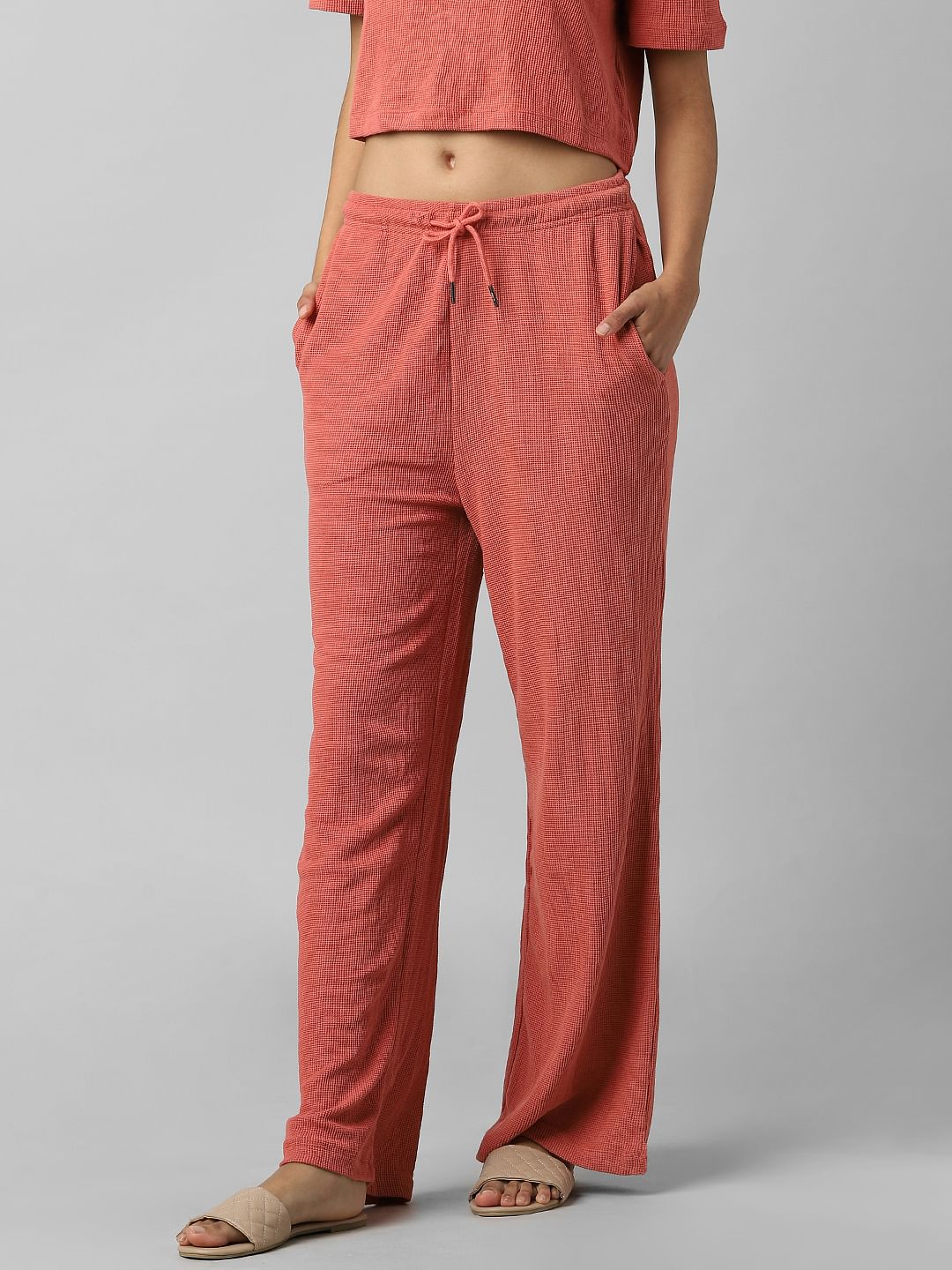 Pink Mid Rise Co-Ord Wide Leg Pants