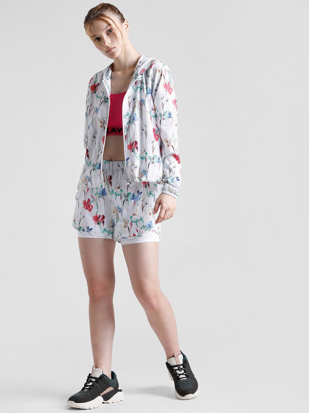 Play White Floral Hooded Training Jacket