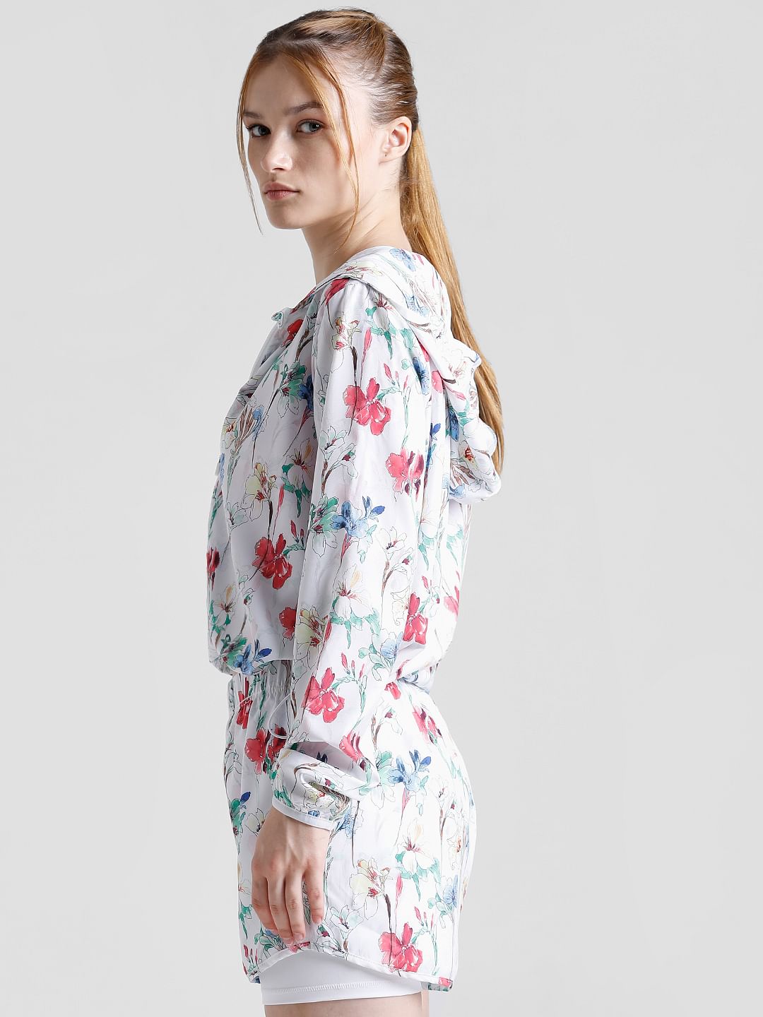 Play White Floral Hooded Training Jacket