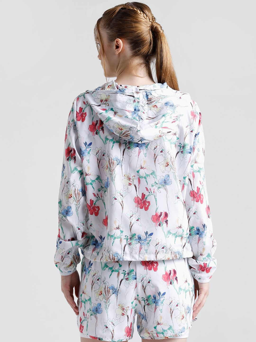 Play White Floral Hooded Training Jacket