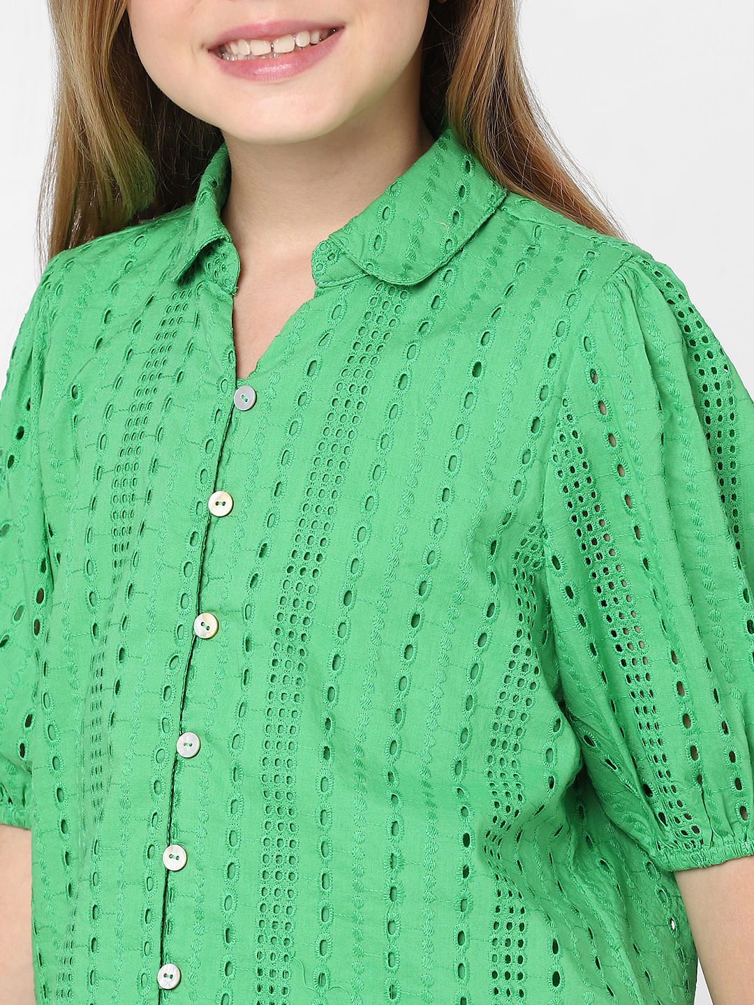 Green Schiffli Co-Ord Set Shirt