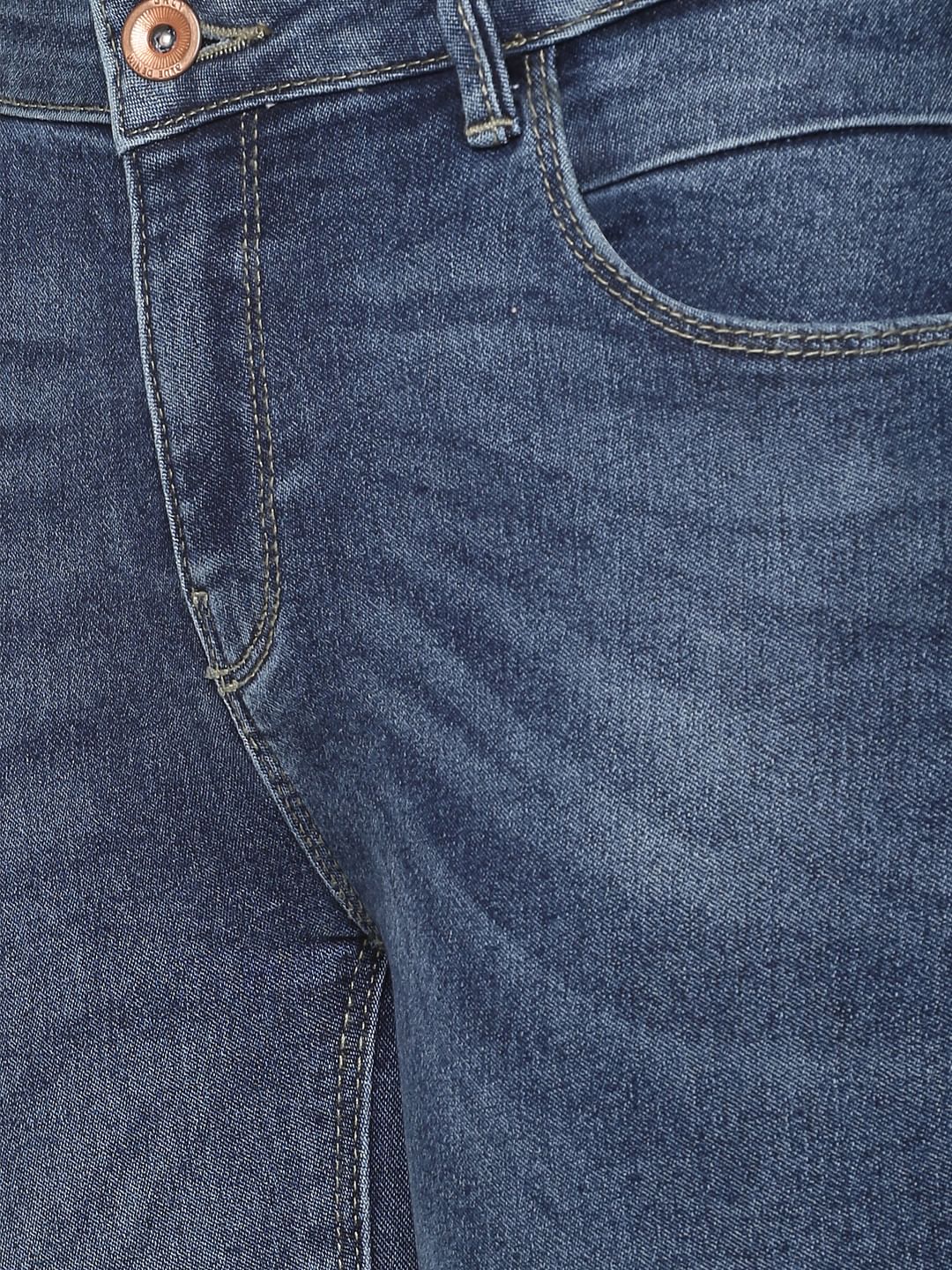 Dark Blue Mid Rise Ankle Length Skinny Fit Jeans