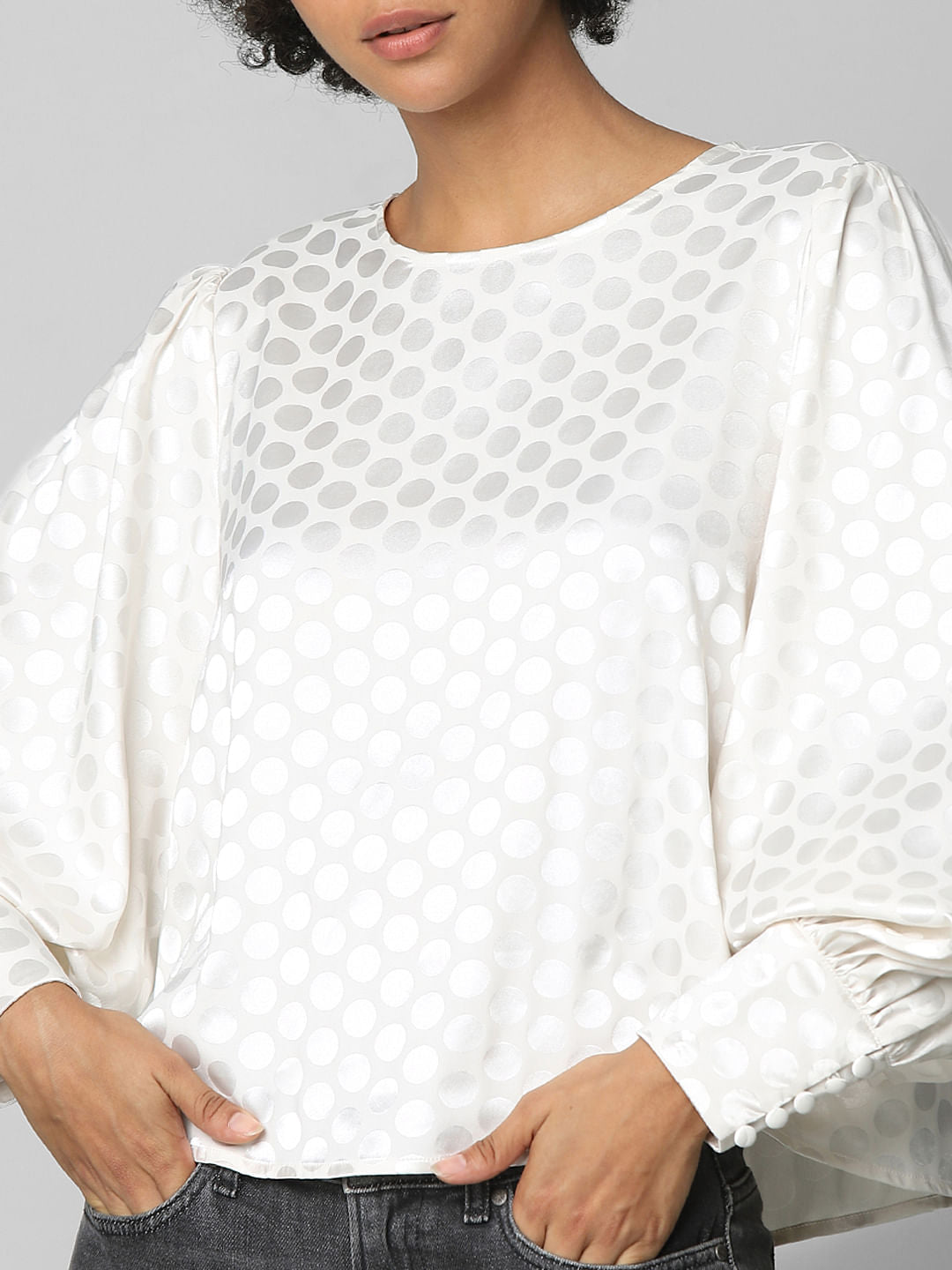 Beige Polka Dot Satin Top