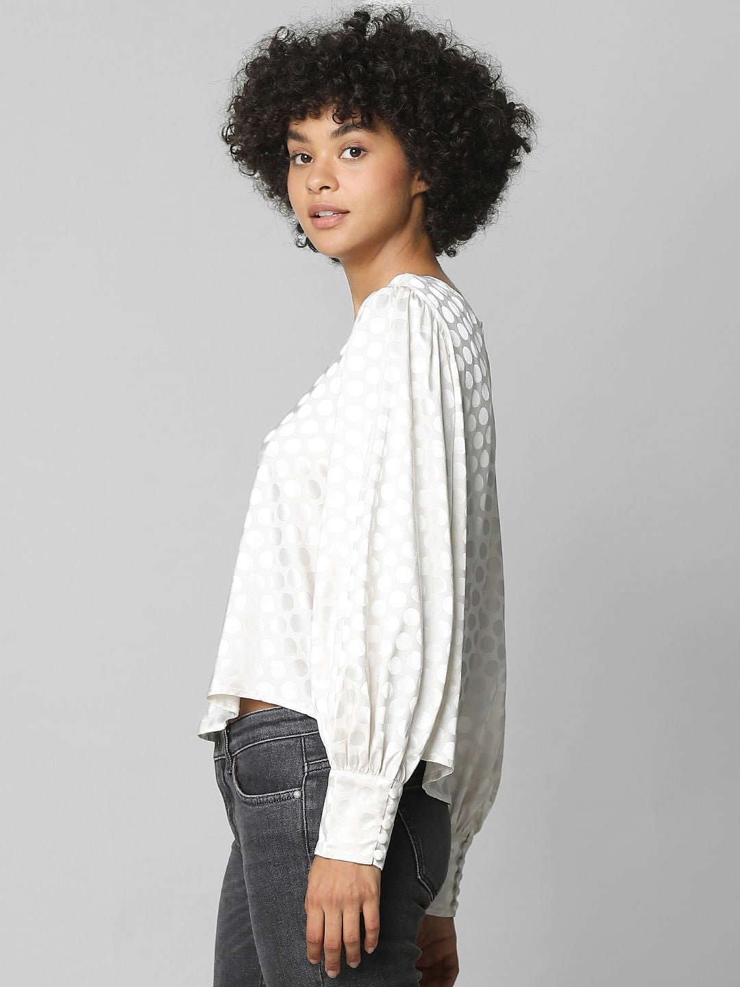 Beige Polka Dot Satin Top