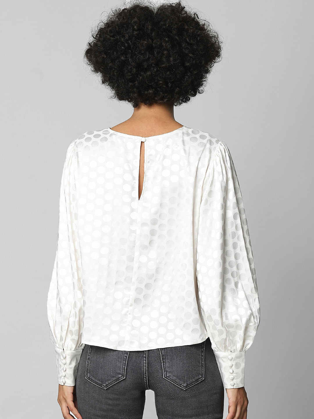 Beige Polka Dot Satin Top