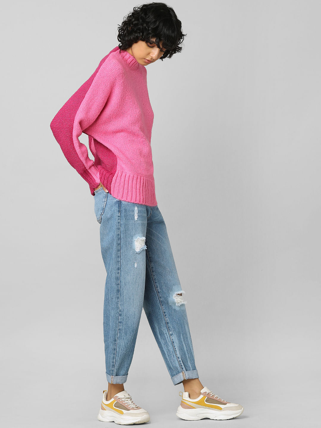 Pink Colourblocked Pullover