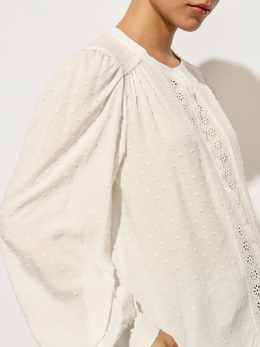 White Textured Lace Insert Top