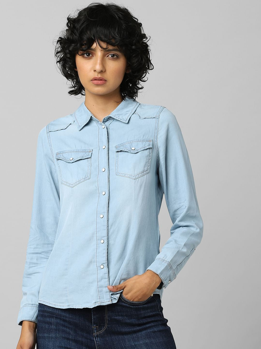 Light Blue Washed Denim Shirt