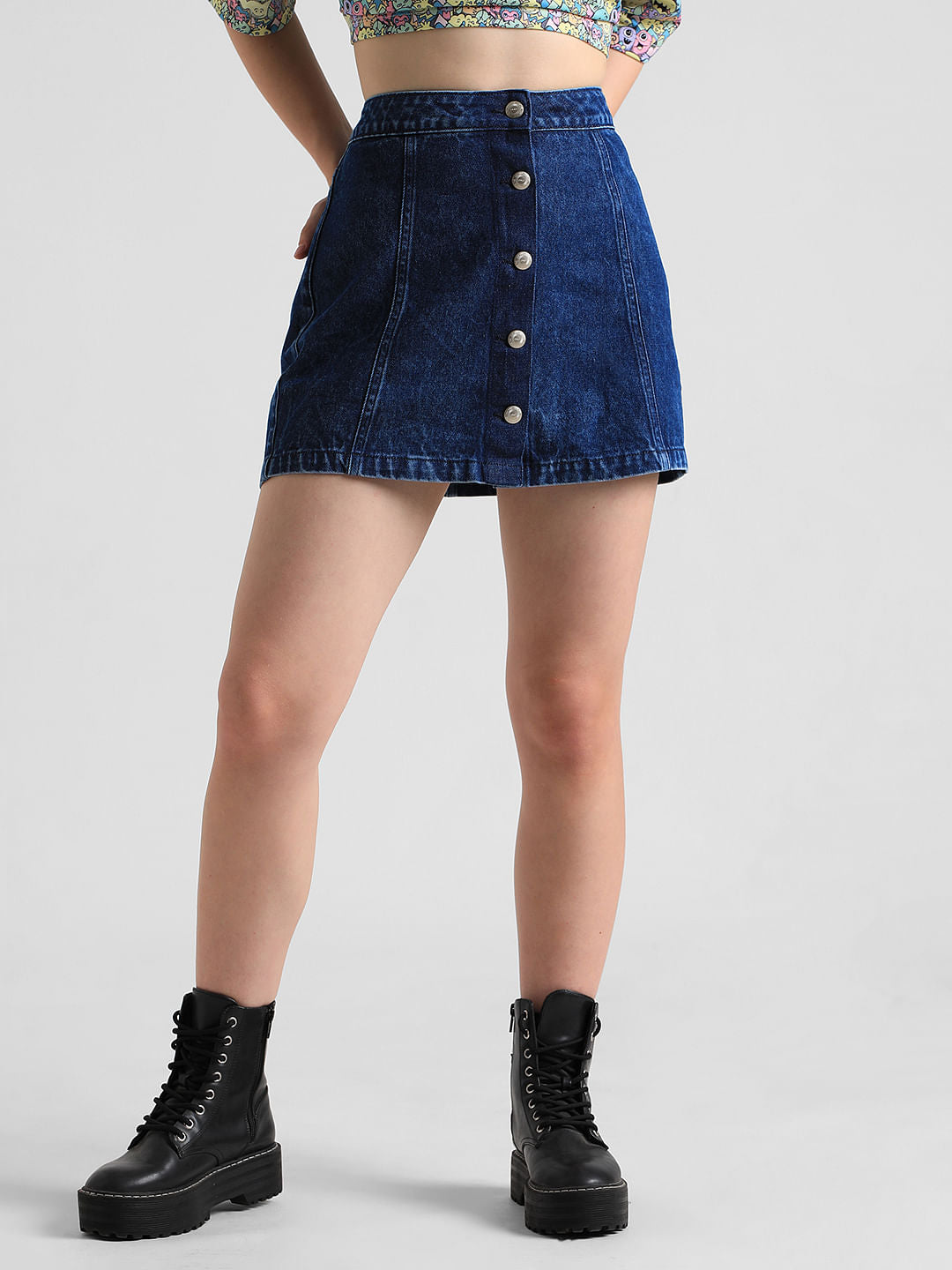 Blue High Rise Denim Skirt