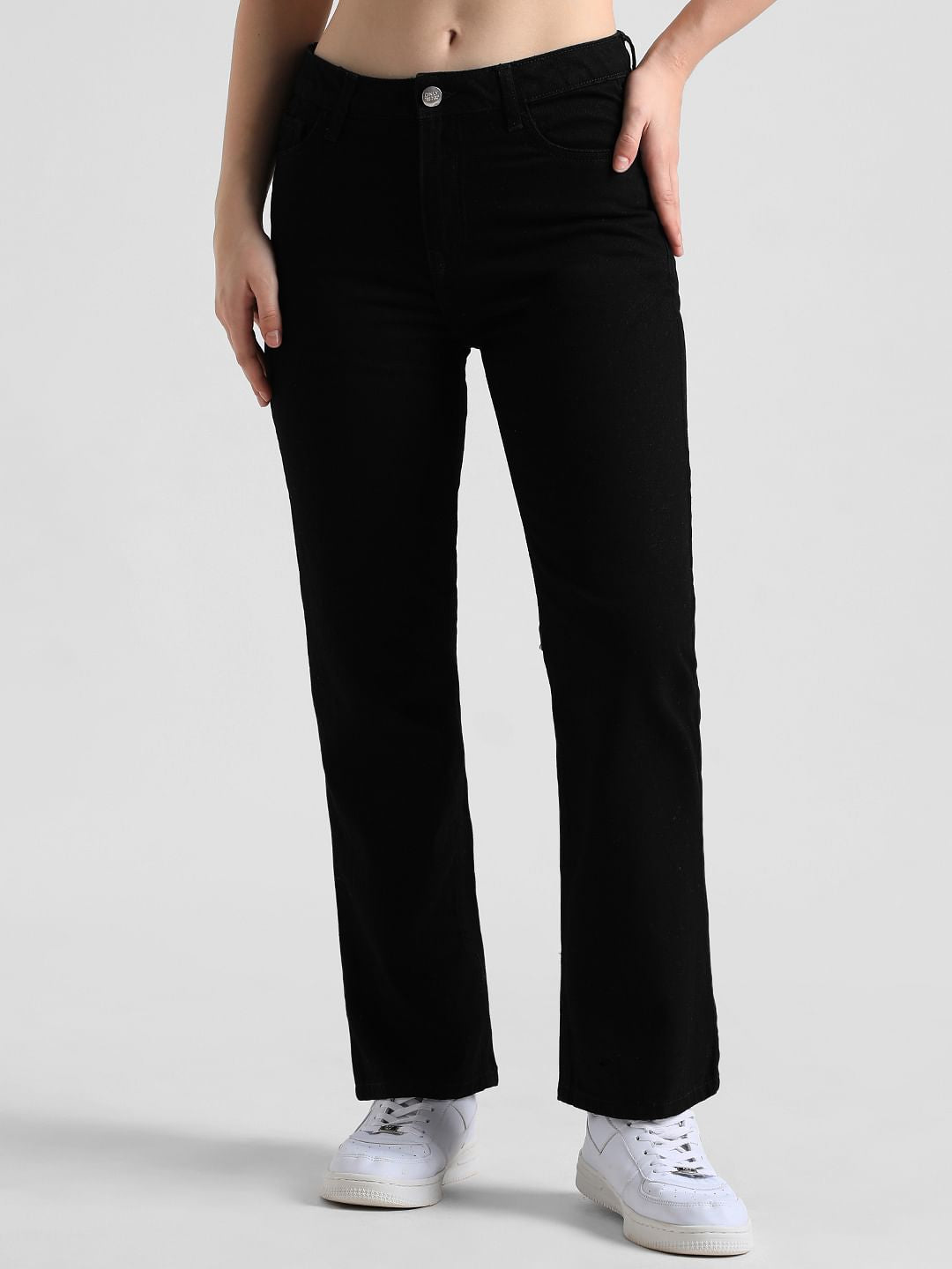 Black Mid Rise Slim Flared Jeans