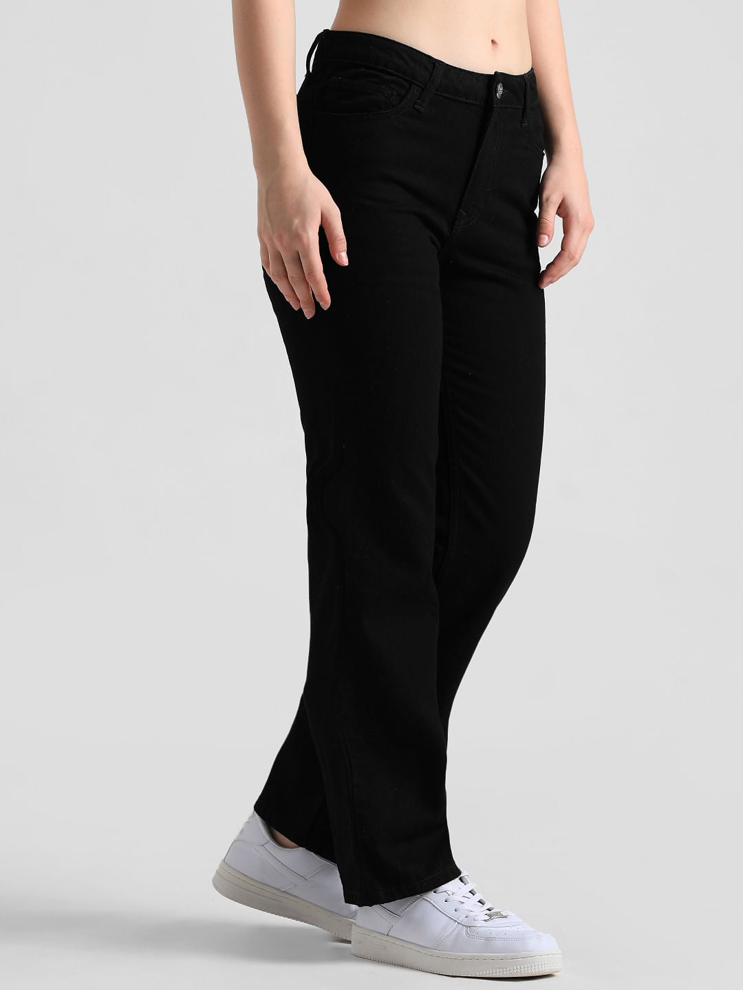 Black Mid Rise Slim Flared Jeans