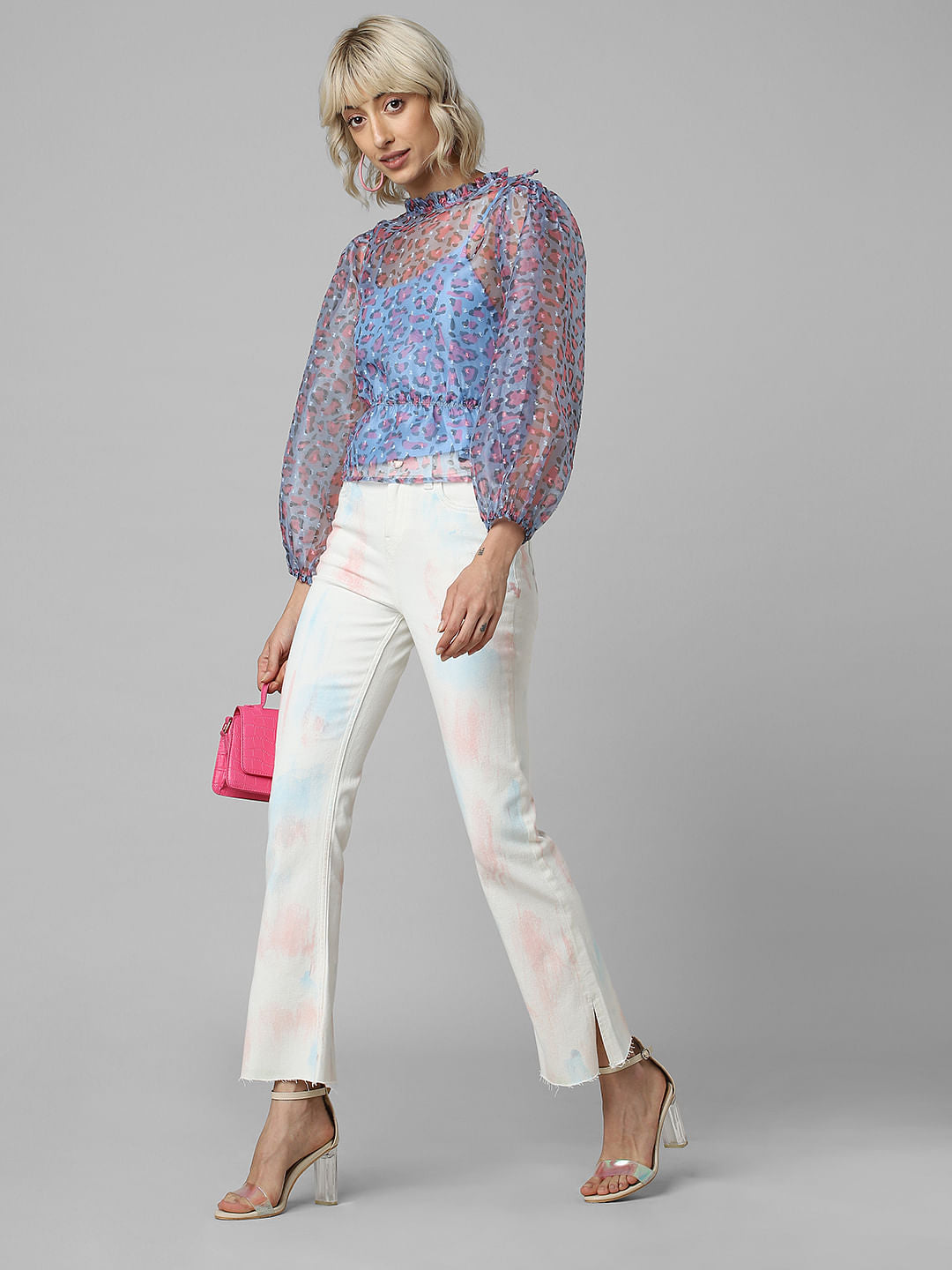 White Mid Rise Tie-Dye Bootcut Jeans