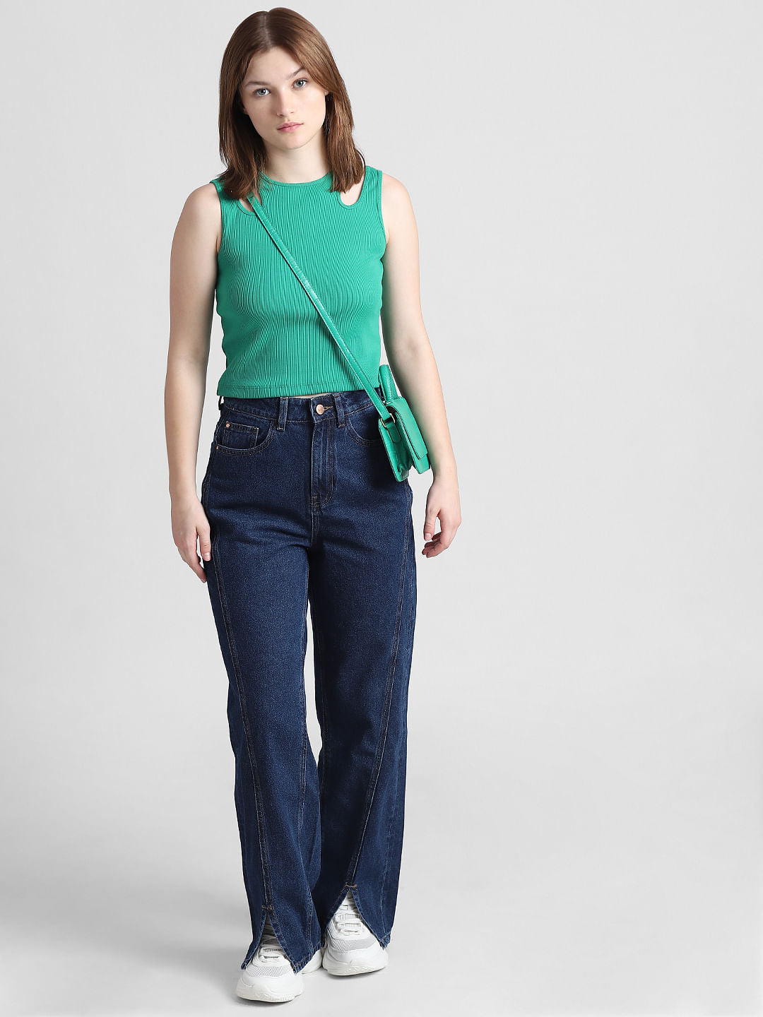 Dark Blue High Rise Wide Leg Jeans