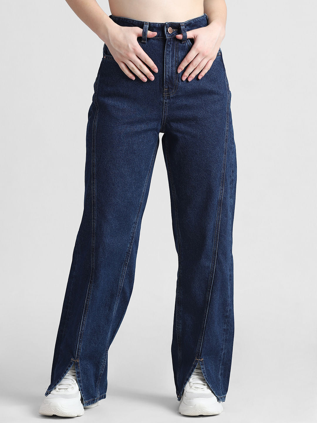 Dark Blue High Rise Wide Leg Jeans
