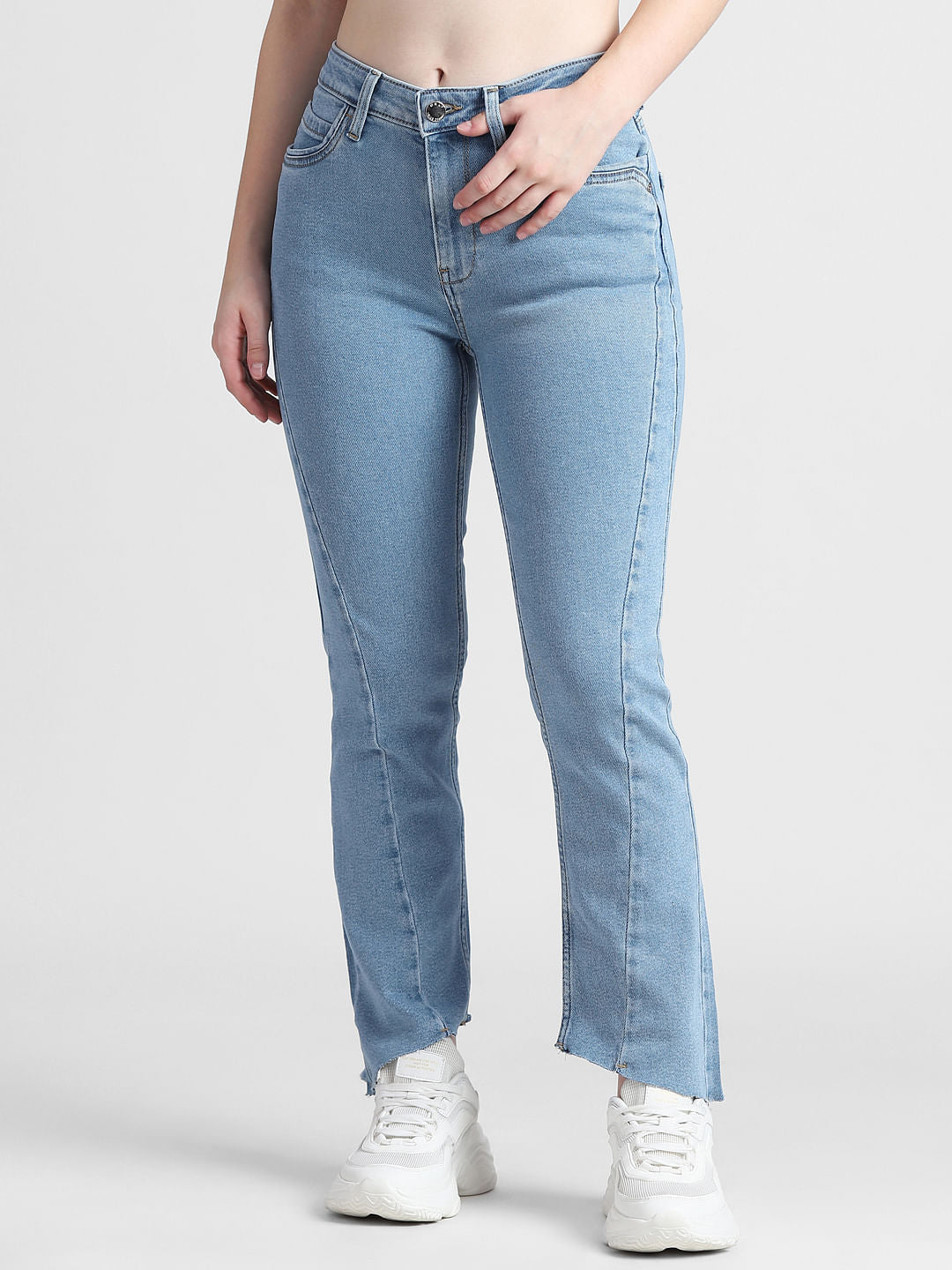 Light Blue Mid Rise Flared Fit Jeans
