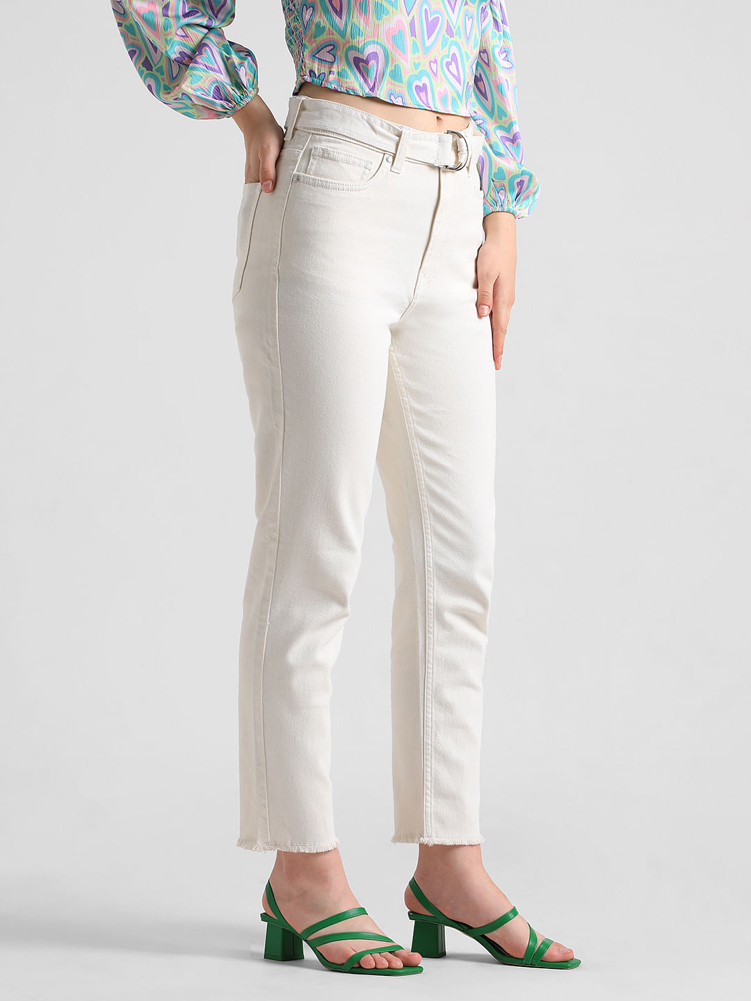White Mid Rise Slim Fit Jeans