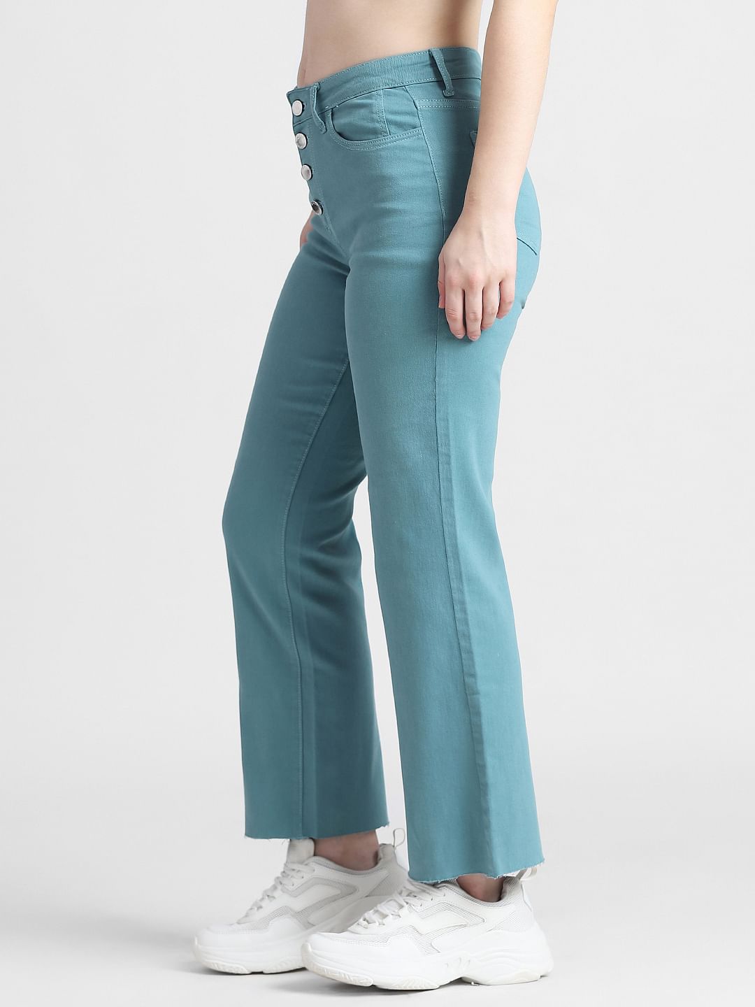 Green Mid Rise Wide Leg Slim Jeans