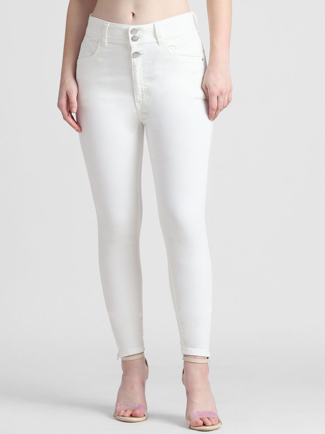 White Mid Rise Skinny Fit Jeans