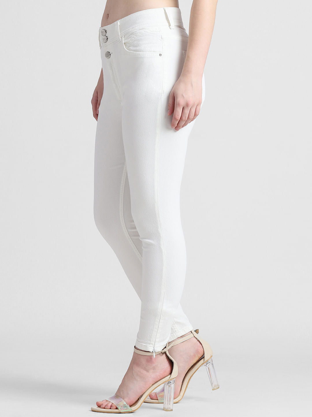White Mid Rise Skinny Fit Jeans
