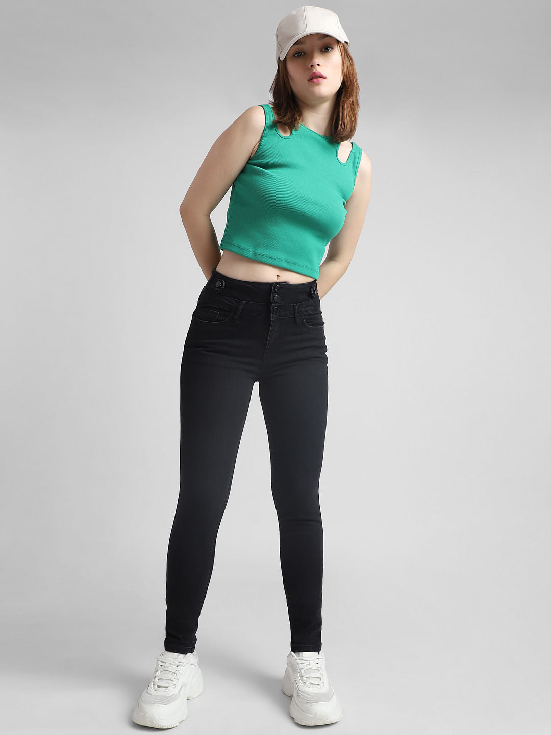 Black Mid Rise 5-Pocket Skinny Jeans