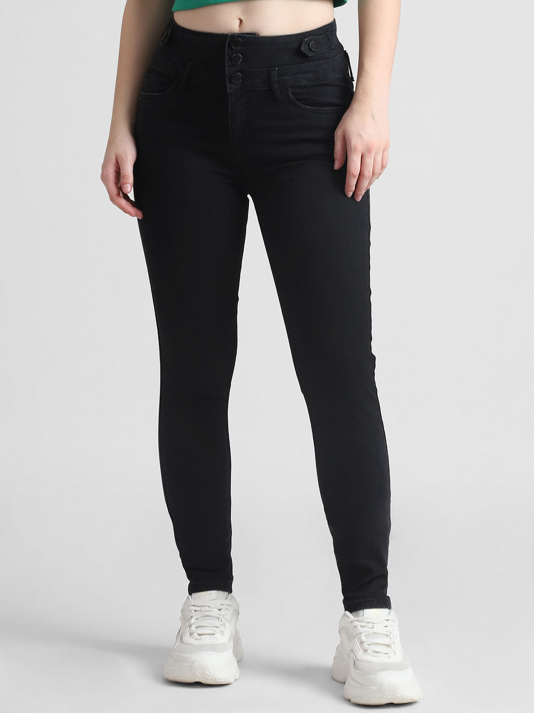 Black Mid Rise 5-Pocket Skinny Jeans