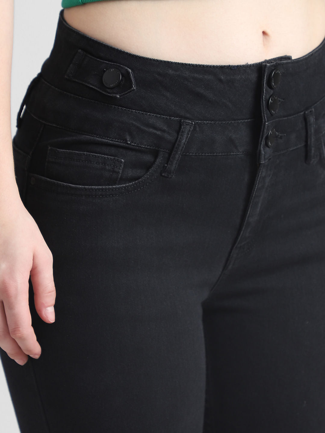 Black Mid Rise 5-Pocket Skinny Jeans