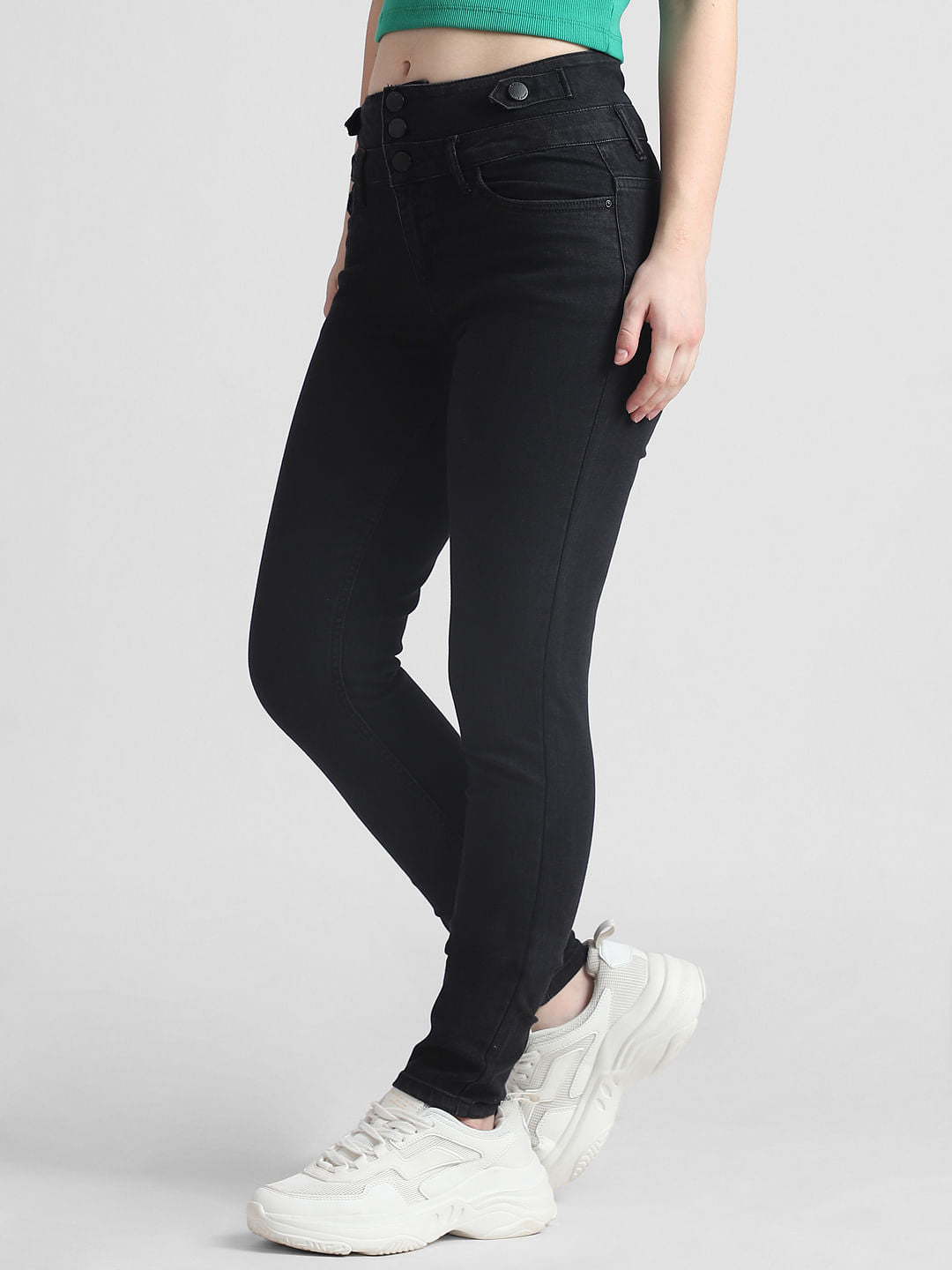Black Mid Rise 5-Pocket Skinny Jeans