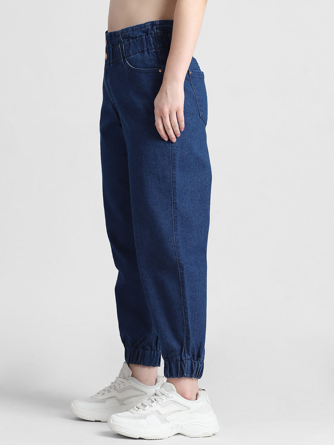 Blue High Rise Denim Joggers