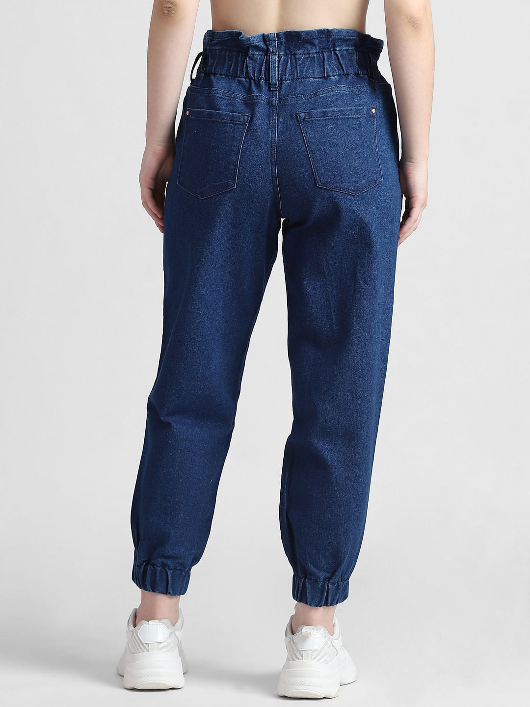 Blue High Rise Denim Joggers