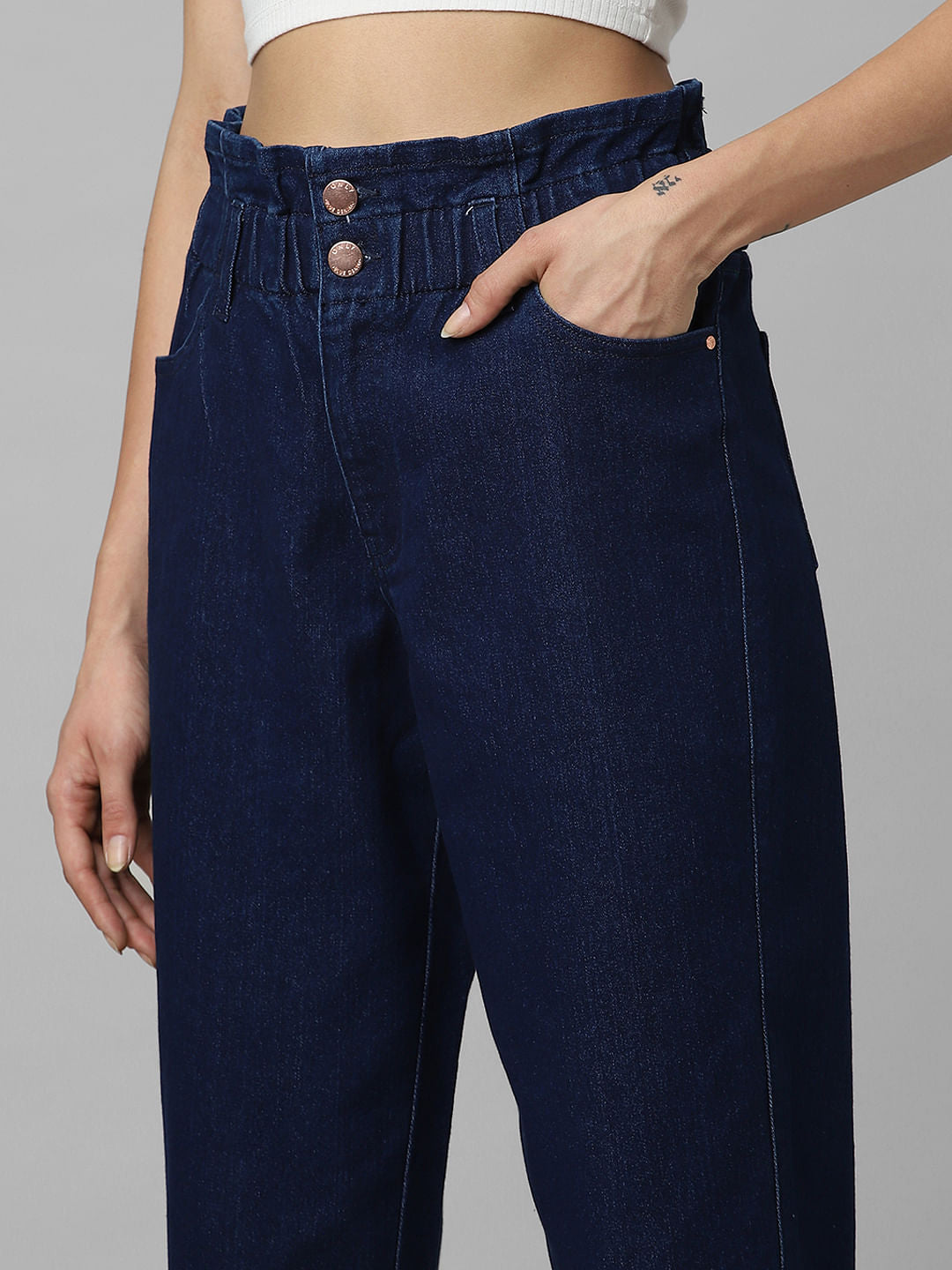 Dark Blue High Rise Denim Joggers