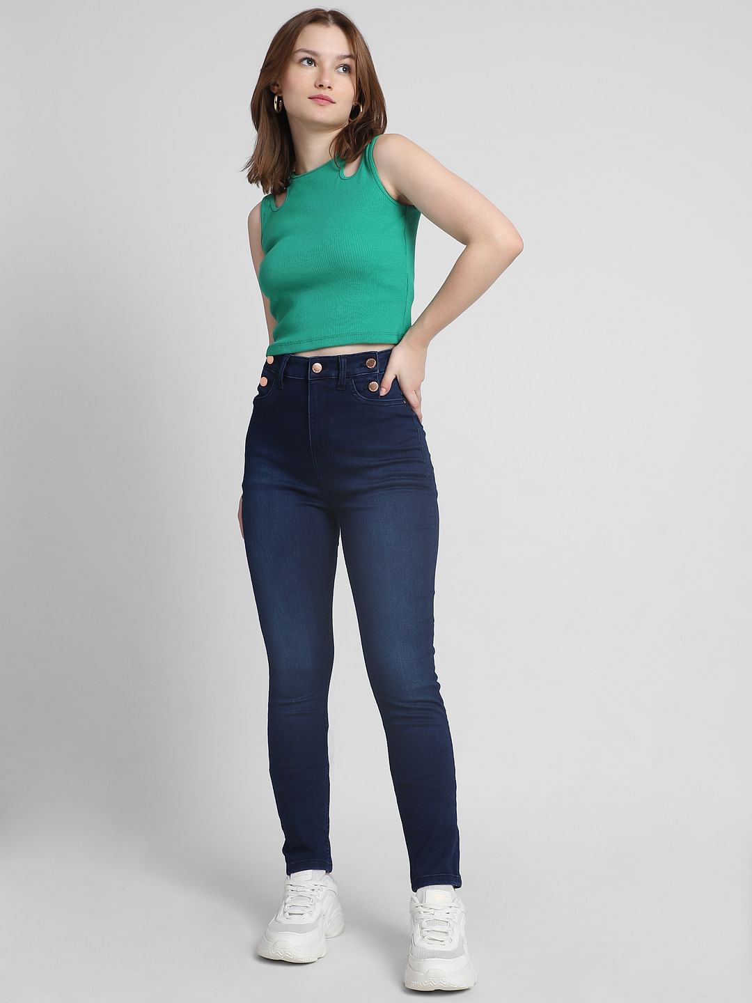 Dark Blue High Rise Skinny Fit Jeans