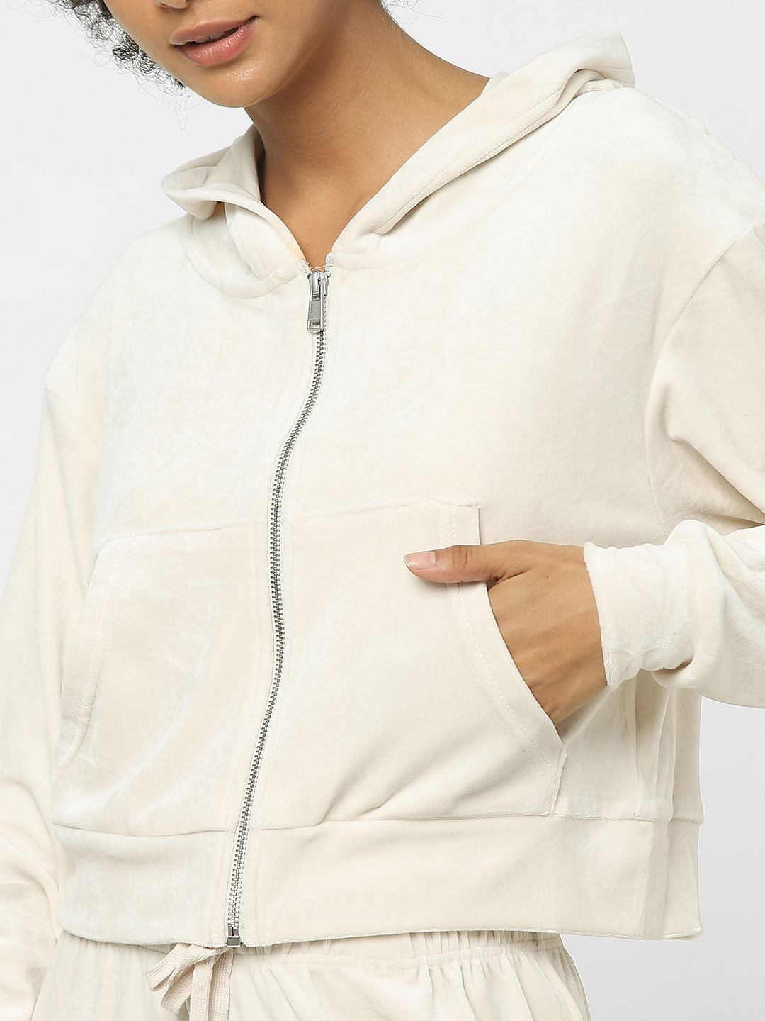 Beige Velour Co-Ord Hoodie