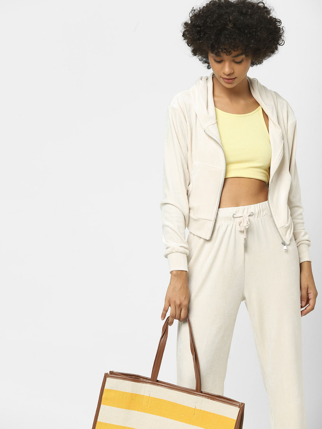 Beige Velour Co-Ord Hoodie