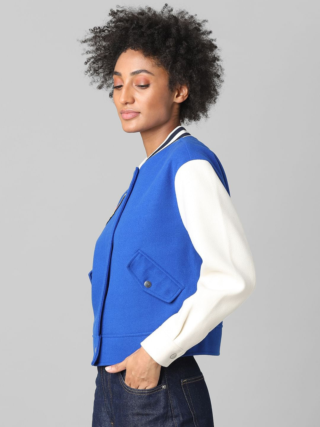 Blue Varsity Bomber Jacket