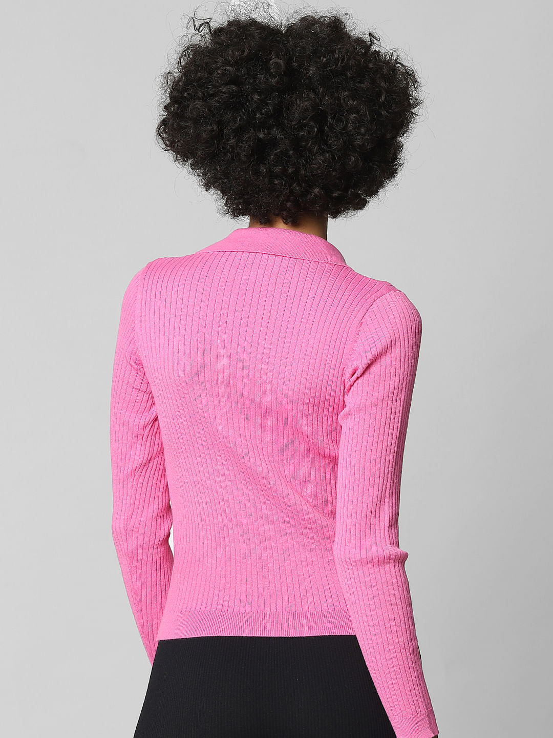 Pink Ribbed Polo Pullover