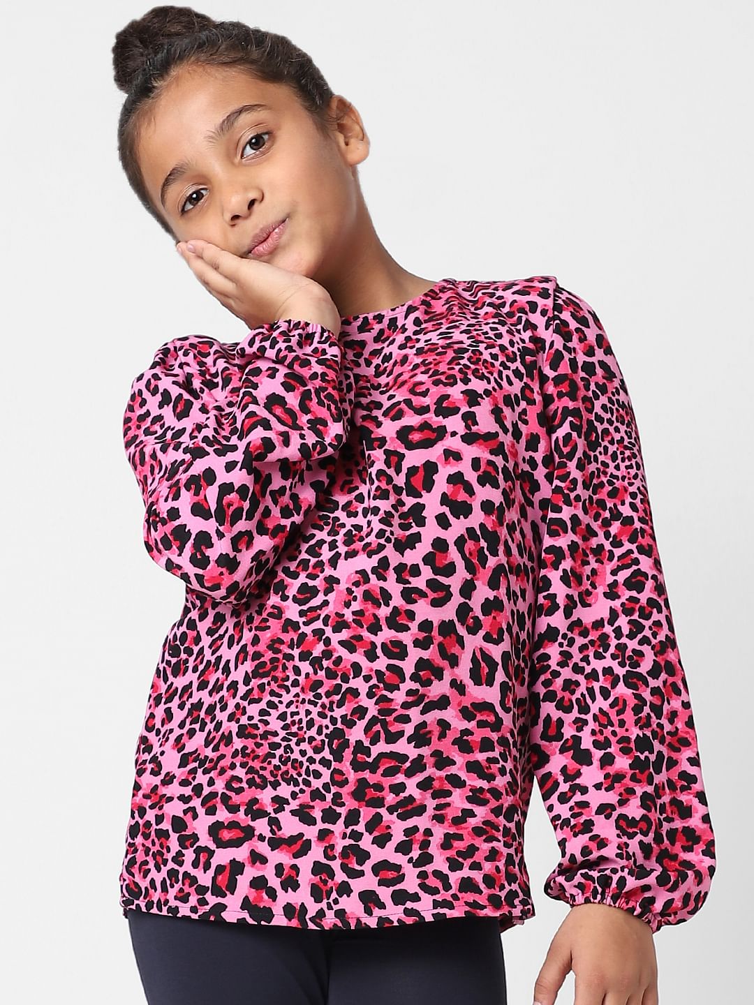 Girls Pink Animal Print Top
