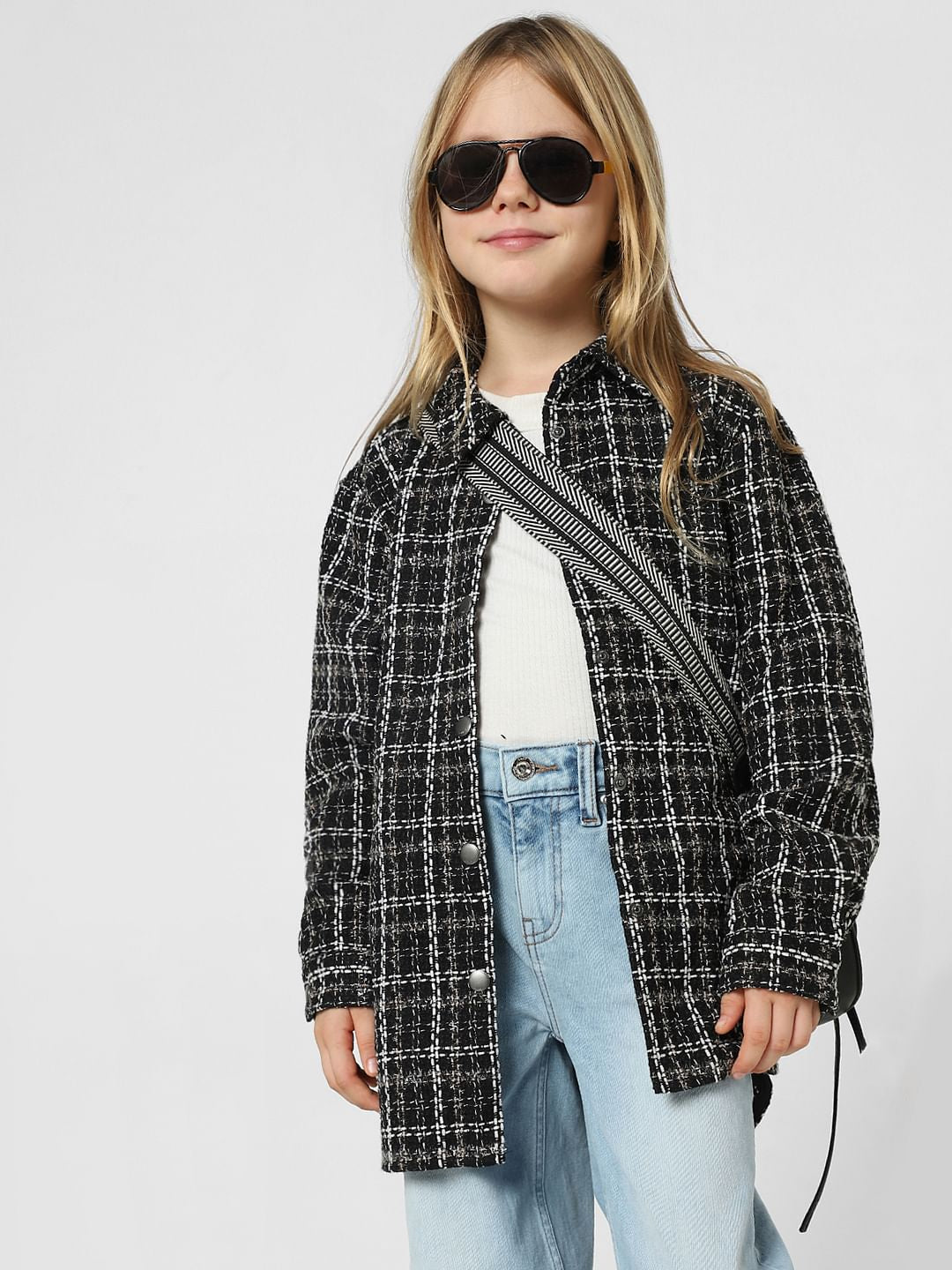 Girls Black Lurex Tweed Shirt