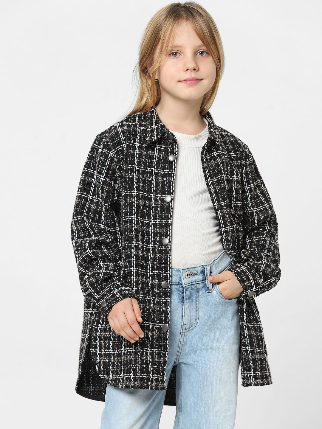 Girls Black Lurex Tweed Shirt