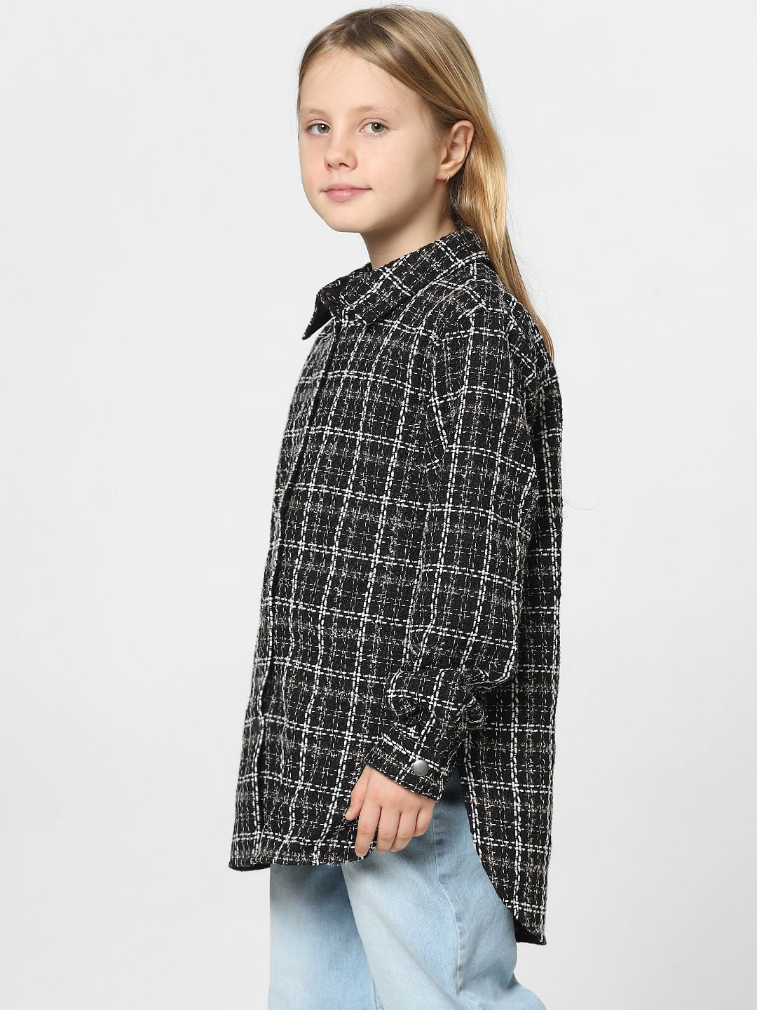 Girls Black Lurex Tweed Shirt