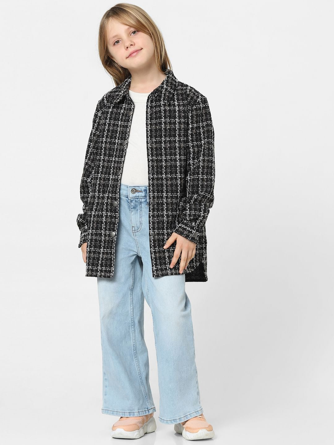 Girls Black Lurex Tweed Shirt