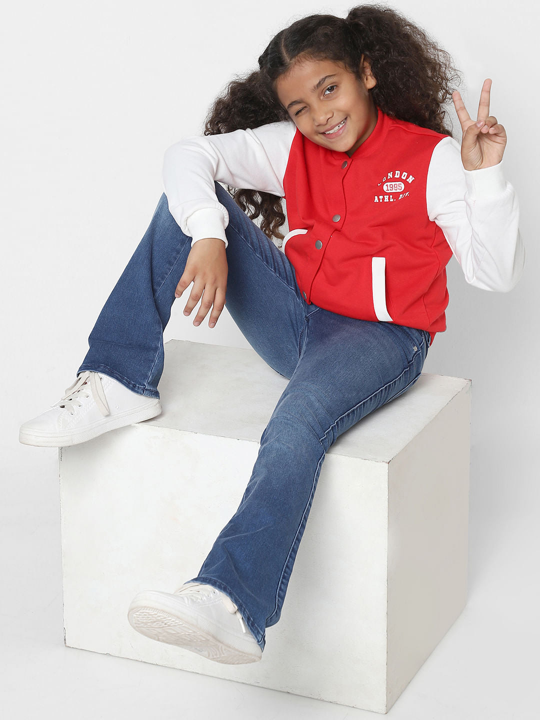 Girls Red Varsity Bomber Jacket