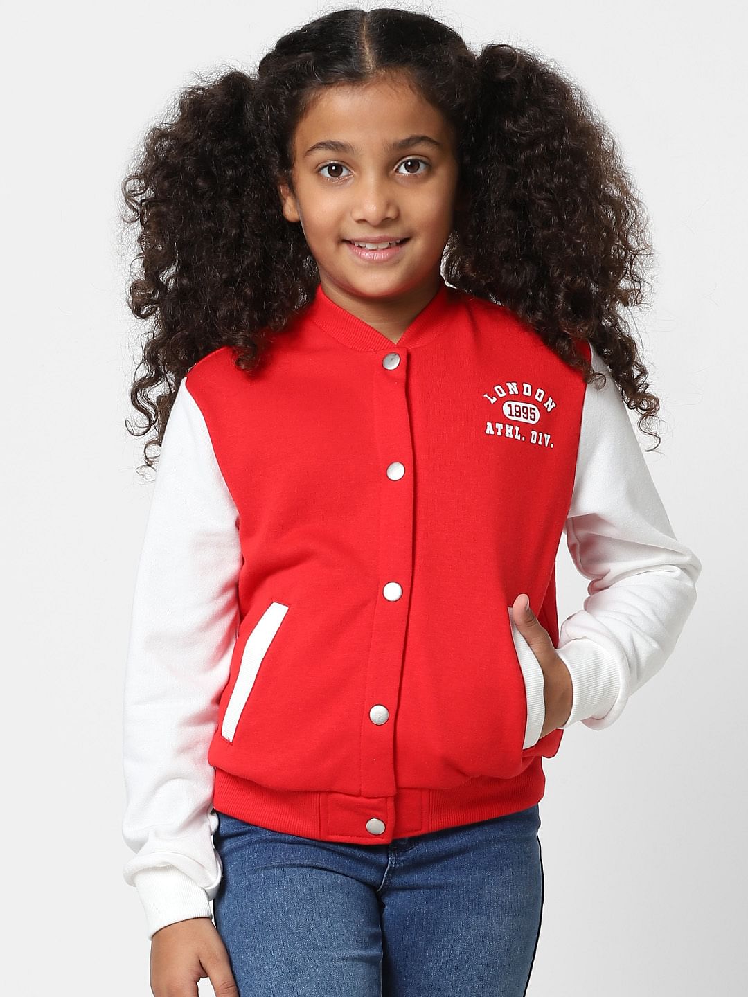 Girls Red Varsity Bomber Jacket